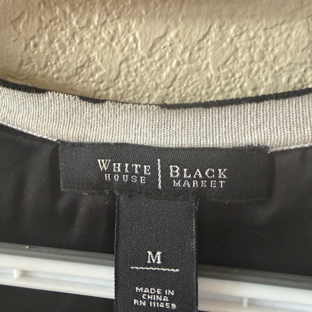 White House Black Market Black Floral V-Neck Cardigan with Cream Roses - Picture 3 of 6